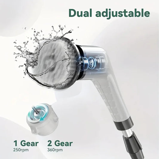 9-in-1 Electric Rotating Cleaning Brush, Wireless Shower Scrubber with Replaceable Heads and Adjustable Telescopic Handle