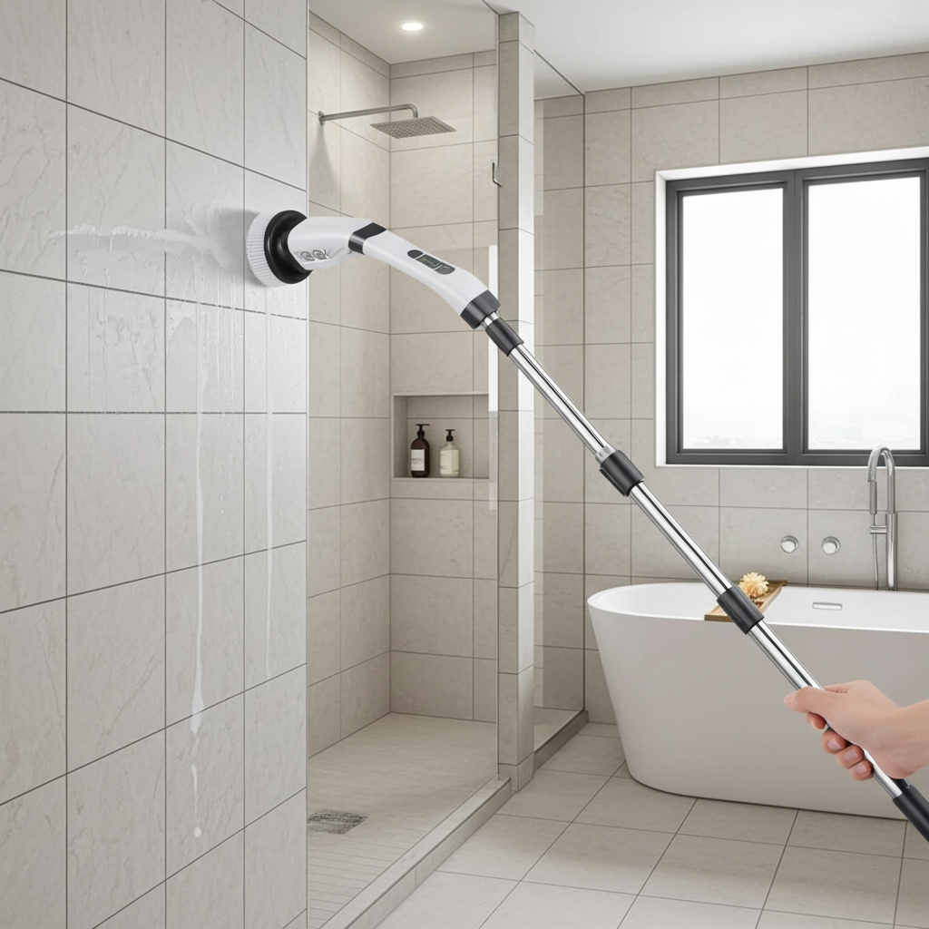 9-in-1 Electric Rotating Cleaning Brush, Wireless Shower Scrubber with Replaceable Heads and Adjustable Telescopic Handle