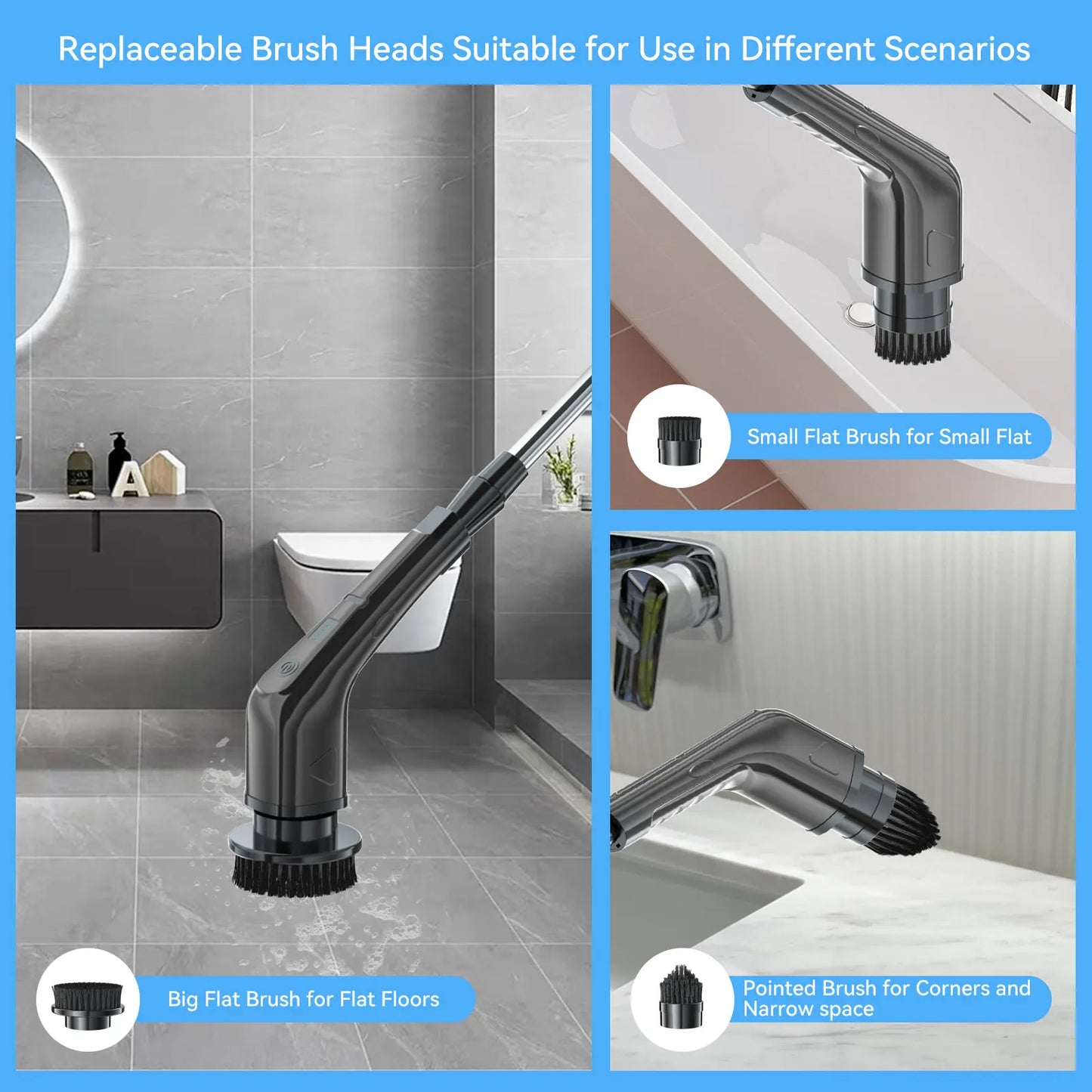 Electric Spin Scrubber Cleaning Brush Bath Brushes Sponges Scrubbers Floor Scrubber Machine With Extension Handle Adaptive Brush