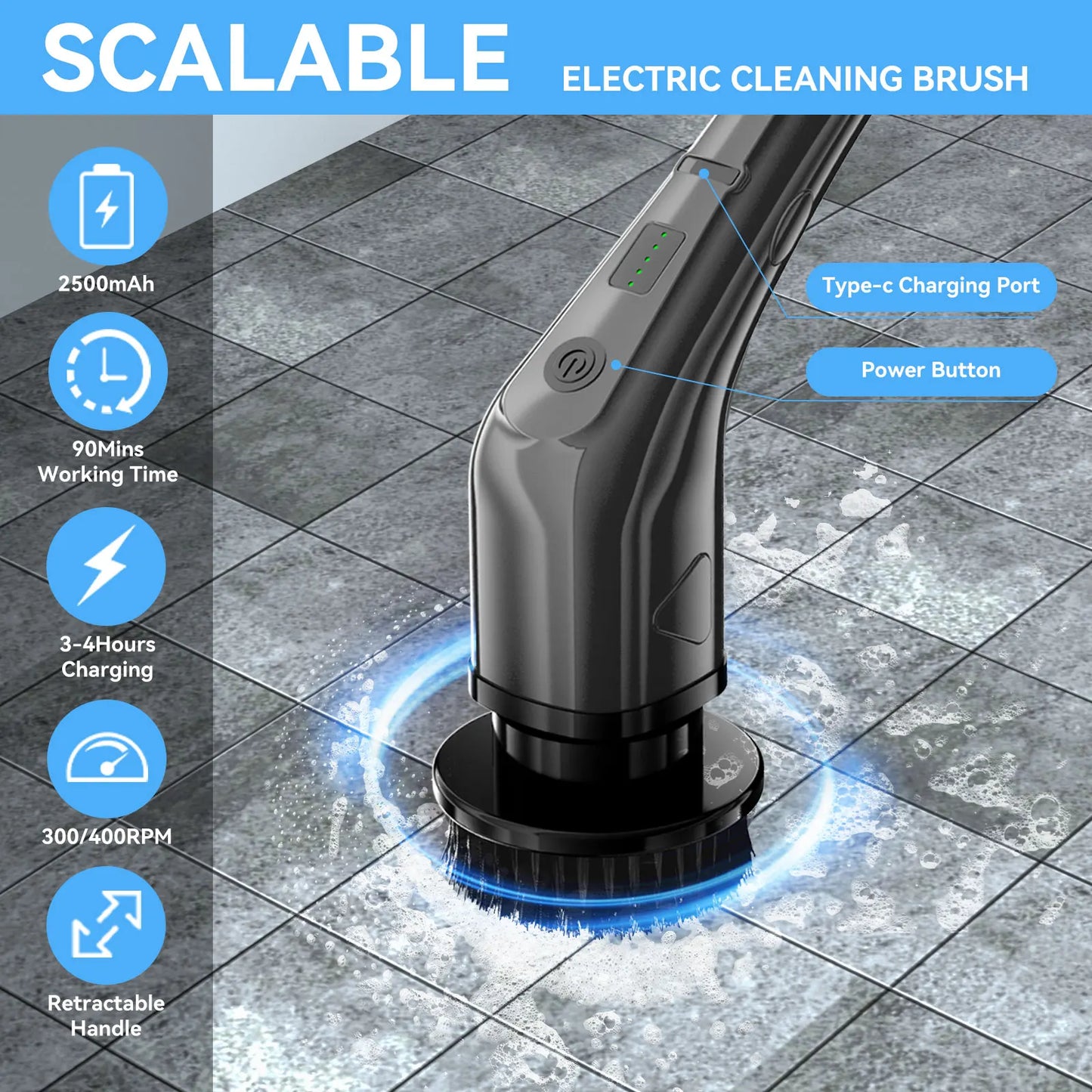 Electric Spin Scrubber Cleaning Brush Bath Brushes Sponges Scrubbers Floor Scrubber Machine With Extension Handle Adaptive Brush