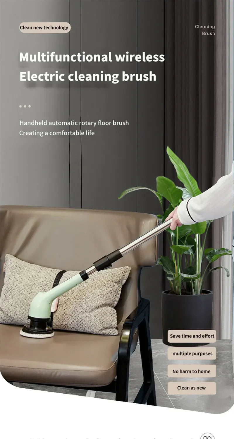 9-in-1 Electric Rotating Cleaning Brush, Wireless Shower Scrubber with Replaceable Heads and Adjustable Telescopic Handle