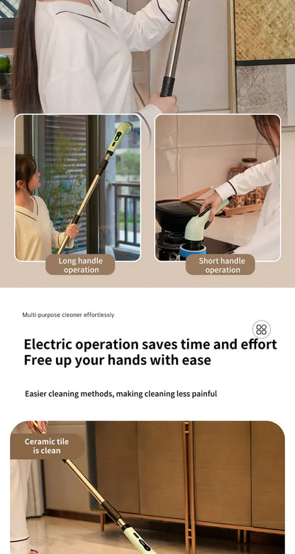 9-in-1 Electric Rotating Cleaning Brush, Wireless Shower Scrubber with Replaceable Heads and Adjustable Telescopic Handle
