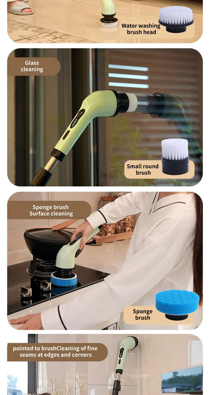 9-in-1 Electric Rotating Cleaning Brush, Wireless Shower Scrubber with Replaceable Heads and Adjustable Telescopic Handle