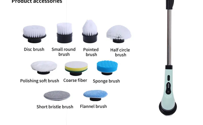 9-in-1 Electric Rotating Cleaning Brush, Wireless Shower Scrubber with Replaceable Heads and Adjustable Telescopic Handle