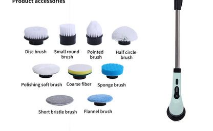 9-in-1 Electric Rotating Cleaning Brush, Wireless Shower Scrubber with Replaceable Heads and Adjustable Telescopic Handle